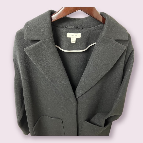 ☃️🍁TOPSHOP Black Long Winter Coat Double Breasted Menswear - Picture 8 of 16